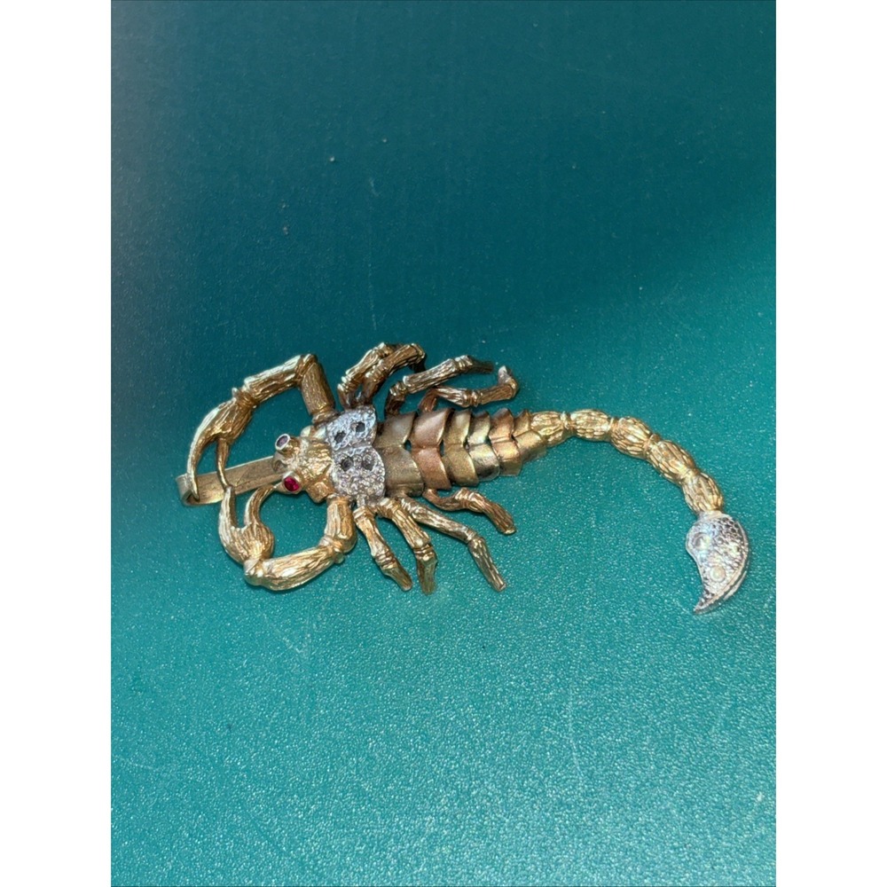 14k Solid Tri-Tone Gold Motion Scorpion Pendant for Necklace Vintage